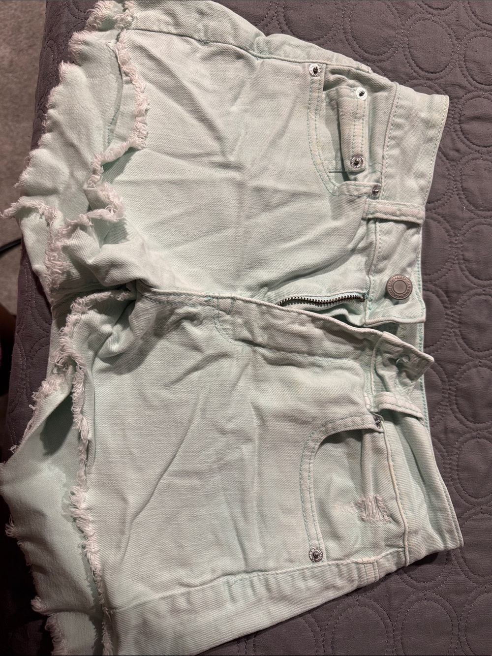 American Eagle Outfitters Mint Green High-Rise Distressed Denim Shorts